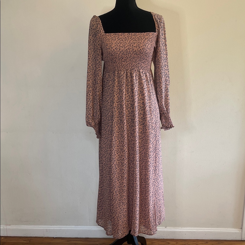 O.P.T for Anthropologie Chic Long Sleeve Floral Dress in Soft Pink